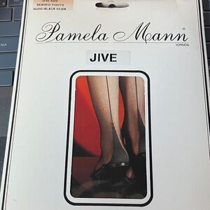 Pamela Mann seamed tights. Tan with black seam. OS. Cuban heel. 2 pairs.